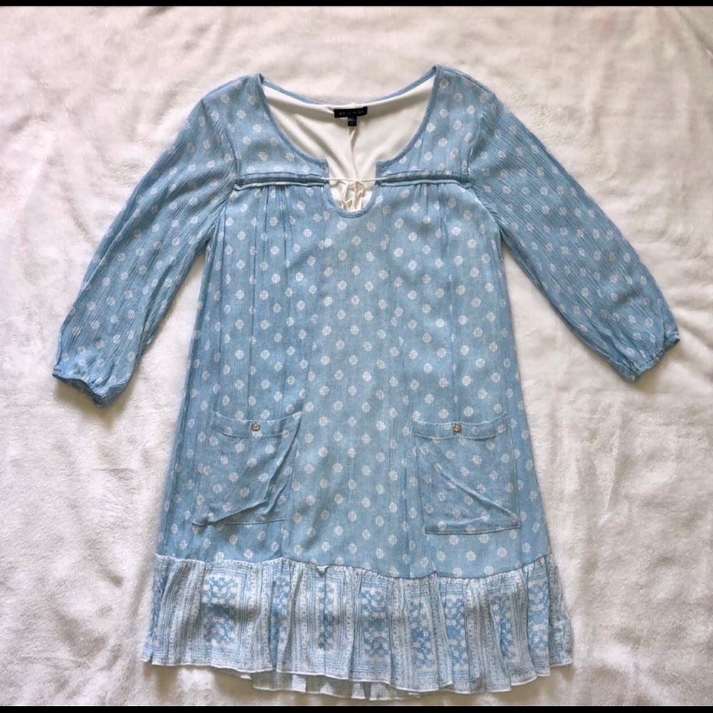 Light blue, Flowy, Peasant Dress
